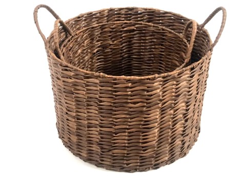 Handcrafted Round PE Resin Water Hyacinth Basket Set with Collapsible Handles